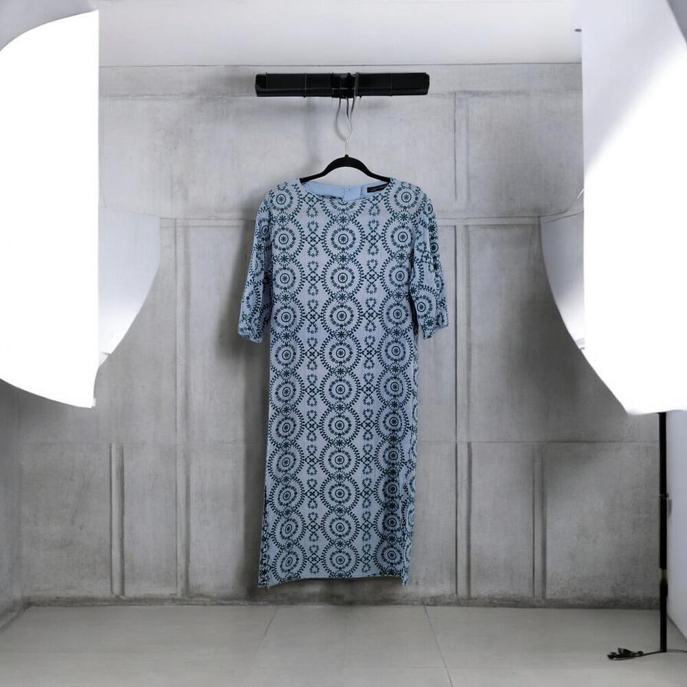 Zara Embroidered Oversized Dress Kaftan Light Blue/ Dark Blue XS